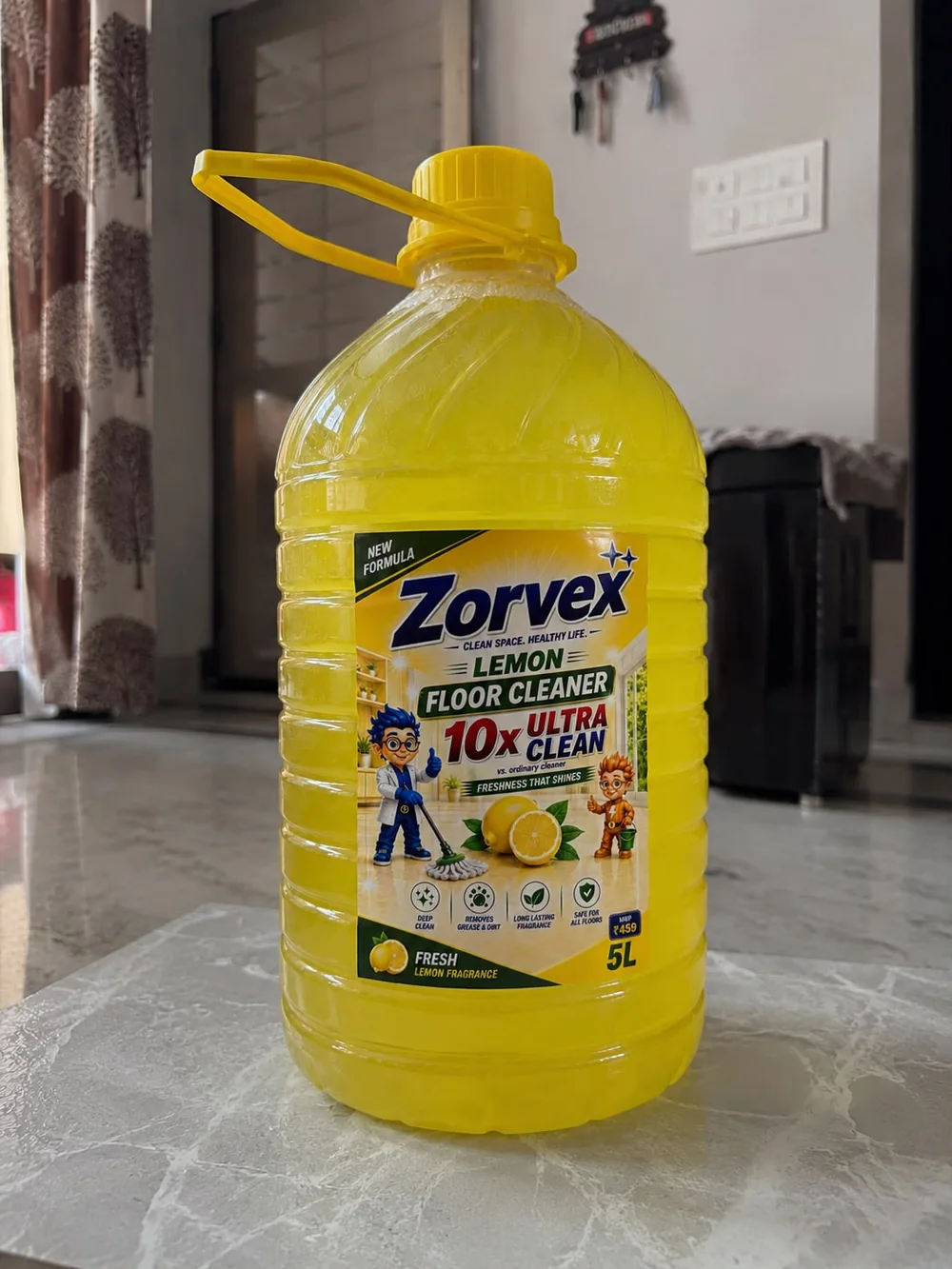 Zorvex Lemon Floor Cleaner on a kitchen floor